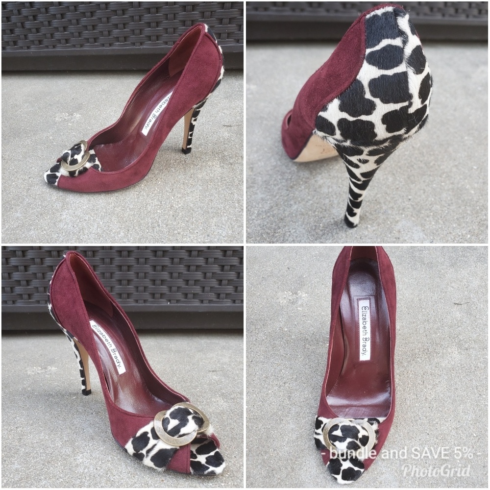Elizabeth brady maroon suede multi leather heels